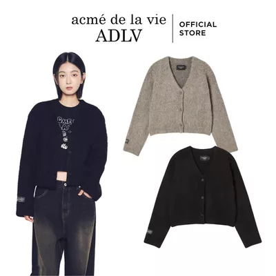 Áo Len Cardigan ADLV Nữ V Neck dáng crop Màu Đen/Cacao - Hàng chính hãng