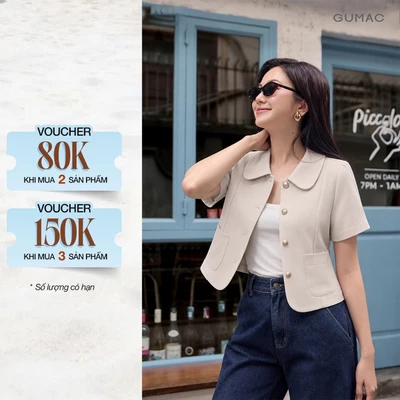 [NHẬP MÃ AFFTHAG GIẢM 99K] Áo Kiểu Nữ GUMAC Cổ Sen Tay Thường Phối 2 Túi Chữ U Dáng Ôm Rã Decup LAG08111