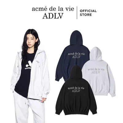 Áo Hoodie Kéo Khóa ADLV Border Line Basic Logo dáng Oversized màu Đen/Xanh Navy/Muối tiêu- Hàng chính hãng