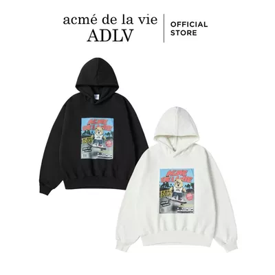 Áo Hoodie ADLV Magazine AC Bear dáng oversized màu Đen/Kem - Hàng chính hãng