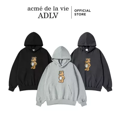 Áo Hoodie ADLV Block AC Bear dáng oversized màu Đen/Than chì/Muối tiêu - Hàng chính hãng