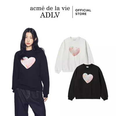 Áo Nỉ Nữ ADLV 3D AC Heart Doughnut dáng oversized màu đen/kem - Hàng chính hãng