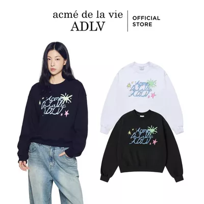 Áo Nỉ Nữ ADLV Palette Lettering dáng Crop màu đen/trắng - Hàng chính hãng