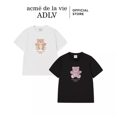 Áo Thun Nữ ADLV Cubic Bear dáng oversized màu Đen/Kem - Hàng chính hãng
