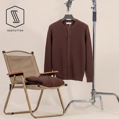 Áo Cardigan Len Nam SSSTUTTER DUSK CARDIGAN Dệt Gân Cổ Tròn Cài Khuy Dài Tay Form Basic