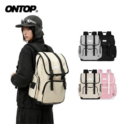 Balo canvas nắp gập local brand ONTOP đựng vừa laptop 15.6inch màu đen, xám, kem, hồng Mili Backpack | O-P34