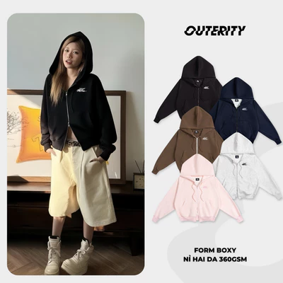 Áo Khoác Hoodie Zip Minimal Nỉ Hai Da Form Boxy Unisex Nam Nữ LocalBrand