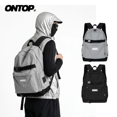Balo canvas local brand nam nữ ONTOP đen xám nhiều ngăn đựng laptop, khóa gài ván trượt Defense Backpack | O-P35