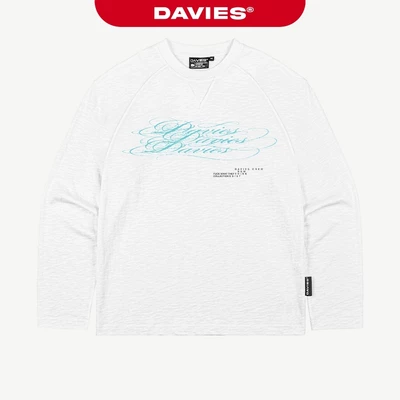 Áo thun trắng dài tay nam nữ DAVIES thun xược hình in cách điệu cổ tròn form rộng Slub Raglan Long Sleeve Tee | D-T77