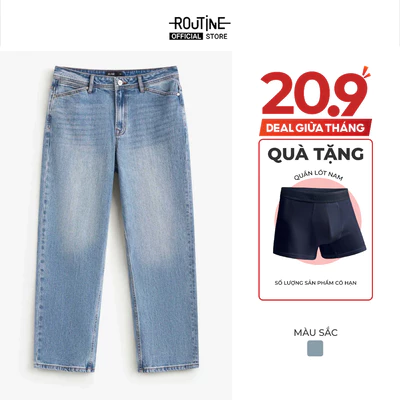 [20.9 TẶNG QUẦN] Quần Jean Nam Ống Đứng Trơn Form Straight - Routine 10F24DPA030