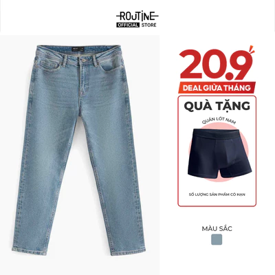 [20.9 TẶNG QUẦN] Quần Jeans Nam Trơn Form Slim Cropped - Routine 10F24DPA036