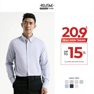 [UP TO 15%++] Áo Sơ Mi Nam Oxford Tay Dài Trơn Form Fitted - Routine 10S25SHL005