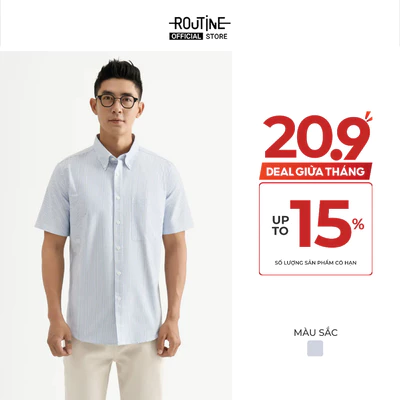 [UP TO 20%++] Áo Sơ Mi Nam Tay Ngắn Vải Cotton Họa Tiết Sọc Dọc Form Fitted - Routine 10S25SHS021