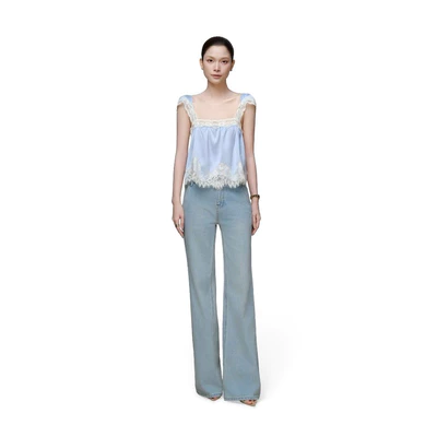RUBIES Jayden Jeans - Quần Dài Nữ Vải Jean Mềm Cạp Trễ Ống Suông Loe