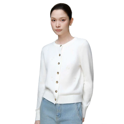 RUBIES Her Cardigan - Áo Dệt Kim Nữ Vải Len Lông Thỏ Tay Dài Cổ Tròn