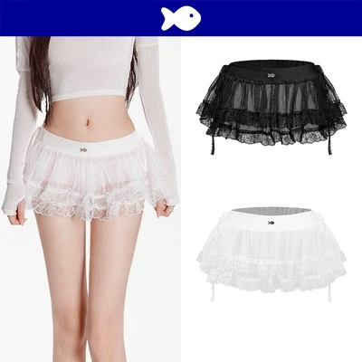 Chân váy ngắn xếp tầng xuyên thấu DKMV thiết kế phối ren thắt nơ hai bên đáng yêu Tulle Ballet Skirt | K-V6
