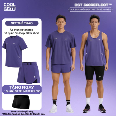 Set thể thao nam chạy bộ trail Áo thun, tanktop và quần short 2 lớp, biker 360Reflect phản quang mọi góc Coolmate