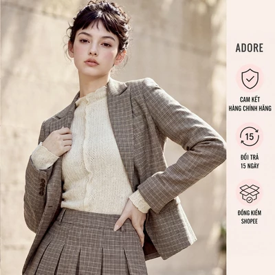 Blazer houndstooth nâu dáng ôm 1 hàng khuy royal - 512BL1001 ADORE