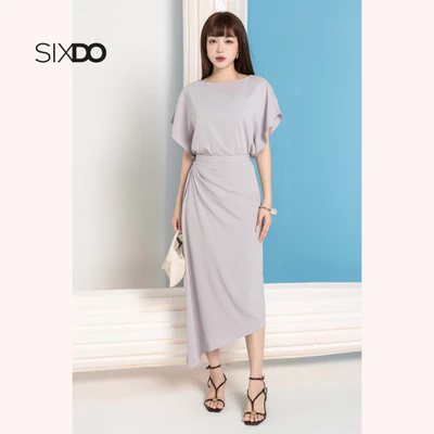 Chân váy xám tím dài nhún eo lệch SIXDO (Purple Grey Silk Sarong Skirt)