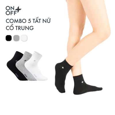 Combo 5 tất vớ nữ cổ trung Cotton công nghệ ULTRA FRESH kháng khuẩn khử mùi - ONOFF 16AQ25A114