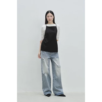 LIBÉ WORKSHOP - Quần jeans wash dài ống suông rộng màu xanh dương nhạt 6885