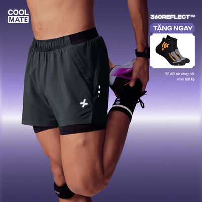 [BST Run Safe In The Dark]Quần short chạy bộ phản quang 2 lớp Long Liner 360Reflect, quần thể thao thoáng mát Coolmate