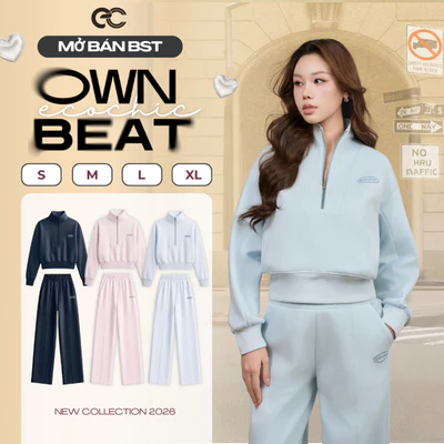 [KOLs] Set Bộ Dài ECOCHIC B283 Áo Khoá Halfzip Kim Loại Bo Gấu Quần Ống Suông Logo Thêu Chất Liệu Cao Cấp