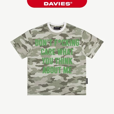 Áo phông dáng vừa nam nữ ngắn tay DAVIES chất thun xược hoạ tiết camo phối hình in chữ Textured Slub Tee | D-T72-CM