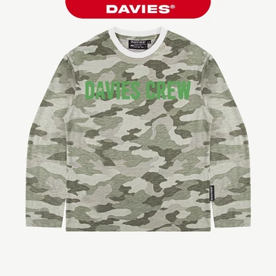 Áo phông dài tay nam nữ DAVIES form vừa chữ phối màu neon thun xược hoạ tiết camo Crew Slub Long Sleeve Tee | D-T76-CM