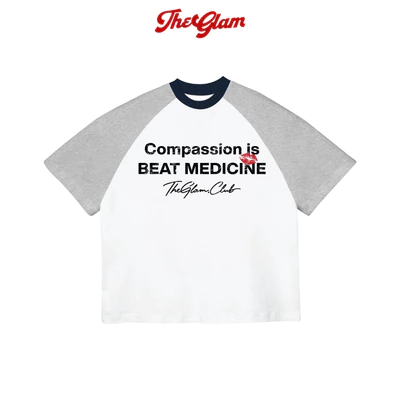TheGlam CHÍNH HÃNG - Áo Thun Boxy Raglan "COMPASSION IS BEAT MEDICINE" UNISEX Thoáng mát Nam Nữ