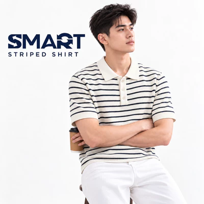 Áo Polo len STRIPED SHIRT TORANO kẻ ngắn tay thêu logo ở bo cổ phong cách, trẻ trung GWTE301
