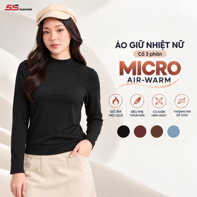 Áo Giữ Nhiệt Nữ MICRO AIR-WARM Cổ 3 Phân Ấm, Co Giãn, Thoáng Khí Dễ Mặc W0AGN26169