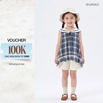 Áo Kiểu Bé Gái GUMAC Cổ Thủy Thủ Phối Viền Trắng Dây Cột Nơ Dáng Suông 2 Lớp Dễ Thương AGG09082