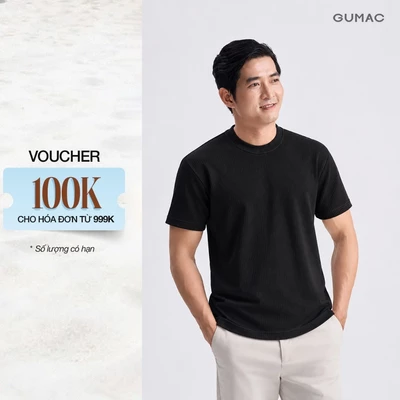 Áo Thun Nam GUMAC Form Suông Cổ Tròn Tay Ngắn Cổ Phối Bo Viền Vải Gân Dọc Thanh Lịch Dễ Phối Đồ LATNF0915