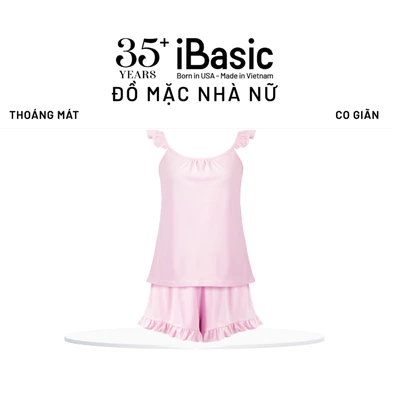 Bộ mặc nhà iBasic thun lạnh áo 2 dây quần đùi màu pastel HOMW079