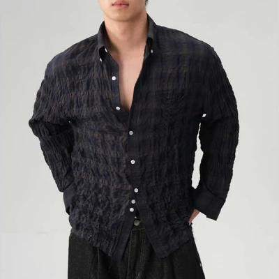 Áo Sơ Mi Nam B Brown Dài Tay Cotton Kẻ Caro Form Relax Cổ Button Down – Midnight Relaxed Check Shirts B Brown