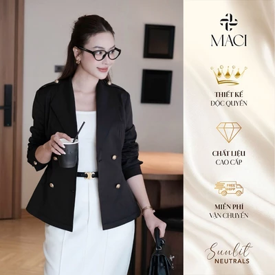 Áo Vest Chiết Eo Chất Kaki Hàn Khuy Đồng Màu Đen Thanh Lịch MACI MCAAVDE0416 Thời Trang Nữ