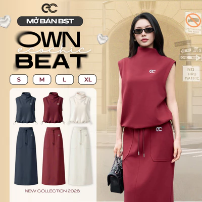 [LIVE KOL] Set Bộ Sát Nách ECOCHIC B293 Áo Cổ Cao Chân Váy Dài Cạp Chun Logo Phản Quang Chất Liệu Cao Cấp Mềm Mịn