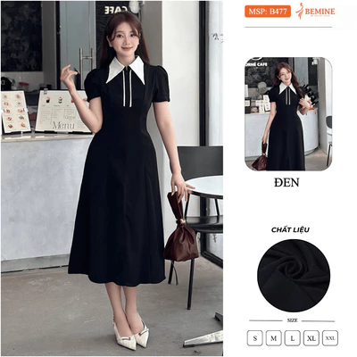 Đầm thiết kế BEMINE cổ sơ mi phối khóa kéo trước dáng chữ A phù hợp đi làm-B477