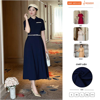 Đầm thiết kế BEMINE cổ đức khóa kéo trước dáng chữ A phù hợp đi làm-MT11127