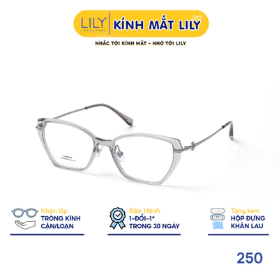Gọng kính mắt mèo nam nữ LILYEYEWEAR chất liệu nhựa phối càng Titan cao cấp kiểu dáng hiện dại thời trang 250