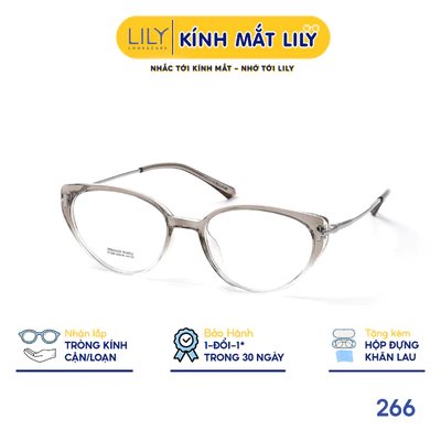 Gọng kính mắt mèo nam nữ LILYEYEWEAR chất liệu nhựa phối càng Titan cao cấp kiểu dáng hiện dại thời trang 266