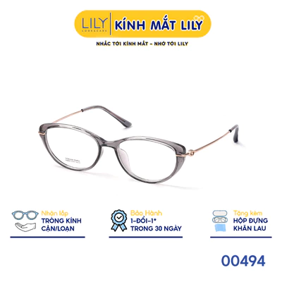 Gọng kính mắt mèo nam nữ LILYEYEWEAR chất liệu nhựa phối càng Titan cao cấp kiểu dáng hiện dại thời trang 00494