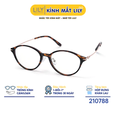 Gọng kính mắt Oval nam nữ LILYEYEWEAR chất liệu nhựa phối càng kim loại cao cấp, kiểu dáng hiện đại thời trang 210788