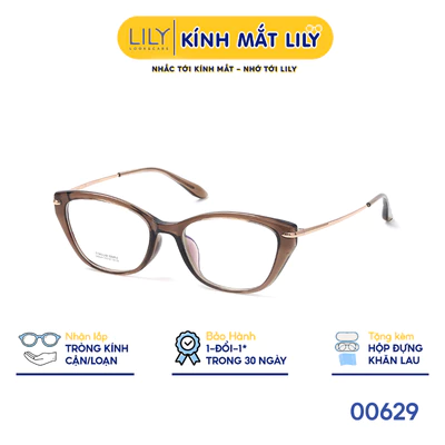 Gọng kính mắt mèo nam nữ LILYEYEWEAR chất liệu nhựa phối càng Titan cao cấp kiểu dáng hiện dại thời trang 00629