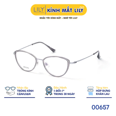 Gọng kính mắt mèo nam nữ LILYEYEWEAR chất liệu nhựa phối càng Titan cao cấp kiểu dáng hiện dại thời trang 00657