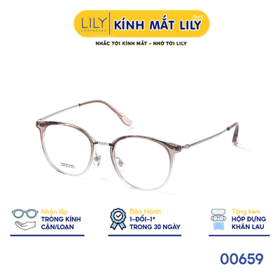 Gọng kính tròn nam nữ LILYEYEWEAR chất liệu nhựa phối càng Titan cao cấp kiểu dáng hiện dại thời trang 00659