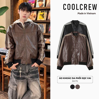 Áo Khoác Da Phối Sọc Vai 𝐂𝐎𝐎𝐋𝐂𝐑𝐄𝐖 Form Rộng Basic Phong Cách Hàn Quốc Unisex AKD156