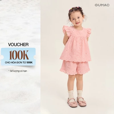 Set Áo Quần Bé Gái GUMAC Áo Xòe Nhẹ Cổ Tròn Tay Cánh Tiên Quần Short Lưng Thun SGG10152