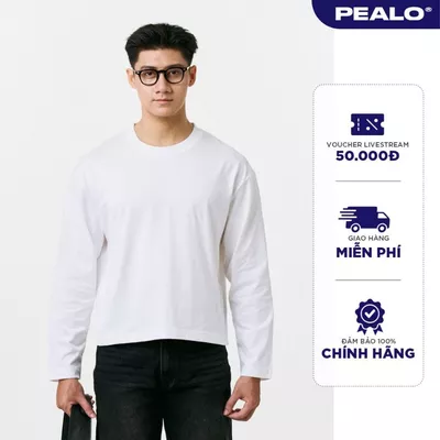 Áo thun cổ tròn dài tay PEALO form boxy cotton 250gsm cao cấp SPT4